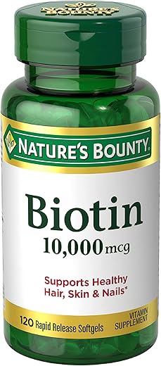 Nature's Bounty - Nature’s Bounty Biotina 10000 mcg, Suporta Cabelos, Pele e Unhas Saudáveis, Cápsulas de Liberação Rápida, 120Ct