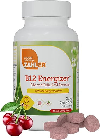 Energizer – Suplemento de Folate e B12 – Pastilhas de Dissolução Rápida com Sabor de Cereja – Vitamina B12 Metilada Dual - Zahler