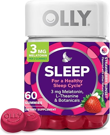 Gummy Sleep Aid 3mg Melatonin, L-Theanine, Camomila, Melissa, Morango, 60 Unidades - OLLY