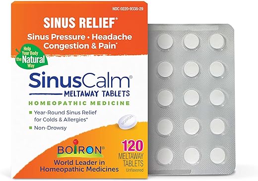 SinusCalm – Alívio da Dor Sinusal, Nariz Escorrendo, Congestão, Pressão Sinusal, Dor de Cabeça – 120 Comprimidos - Boiron