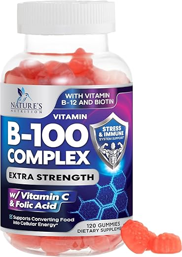 Nature's Nutrition - Super B Complex Gummies com Vitamina C – Potencialize sua saúde com deliciosas gomas ricas em nutrientes