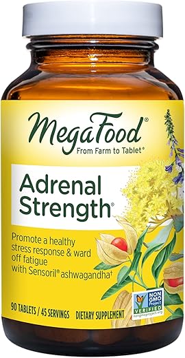 Adrenal Strength – Sensoril Ashwagandha, Vitamina C, Magnésio Glicinato Fermentado, Rhodiola Rosea, Cogumelo Reishi | 100% Natural e Potente - MegaFood