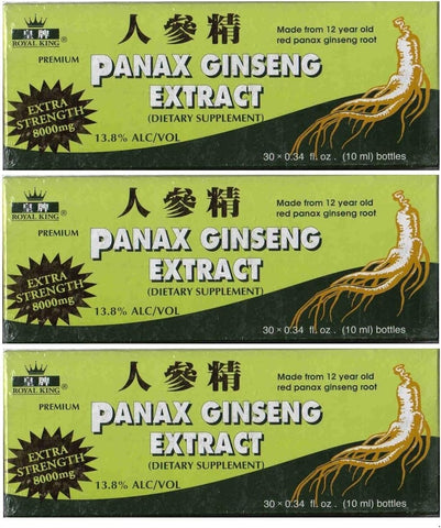 Extrato de Panax Ginseng com Álcool 8000 mg 30 Ampolas (3 Caixas) – Potencialize sua energia com o Extrato de Panax Ginseng Royal King - Royal King