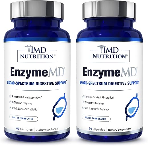 EnzymeMD – Suplemento de Enzimas Digestivas – Fórmula Médica | 18 Enzimas à Base de Plantas – Gases - 1MD Nutrition