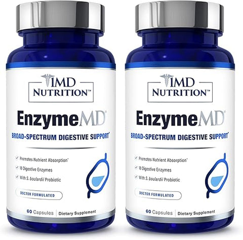 EnzymeMD – Suplemento de Enzimas Digestivas – Fórmula Médica | 18 Enzimas à Base de Plantas – Gases - 1MD Nutrition