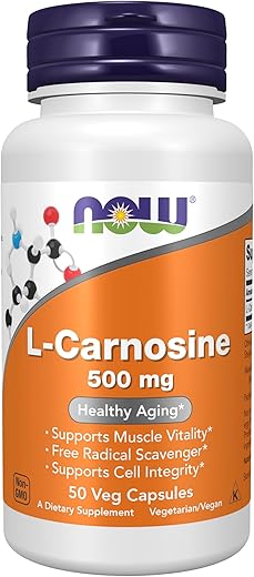 Suplementos, L-Carnosina 500 mg, Envelhecimento Saudável, 50 Cápsulas Vegetais - NOW Foods