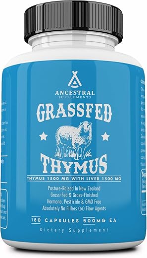 Extrato de Glândula Timo Ovina (Carneiro) 3000mg, Histamina, Energia, Suporte Imunológico e para Alergias com Fígado de Gado Alimentado com Pasto, Não GMO, 180g - Ancestral Supplements