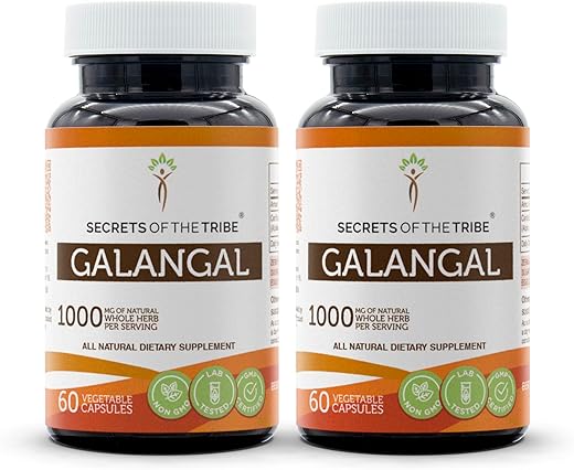 Secrets of the Tribe - Segredos da Tribo: Galangal 60 Cápsulas (2 un.), 1000 mg, Raiz Seca de Galangal (Alpinia Galangal) (2×60 Cápsulas)