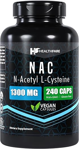 Healthfare - N-Acetil L-Cisteína (NAC) | 1300mg | 240 Cápsulas | Suplemento Tradicional de Ervas para Saúde da Próstata e do Trato Urinário | Marca: [Nome da Marca]
