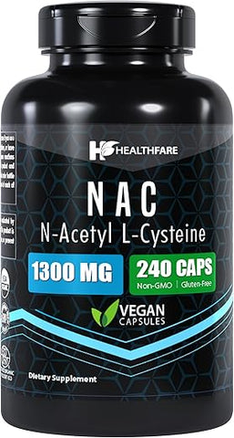 Healthfare - N-Acetil L-Cisteína (NAC) | 1300mg | 240 Cápsulas | Suplemento Tradicional de Ervas para Saúde da Próstata e do Trato Urinário | Marca: [Nome da Marca]