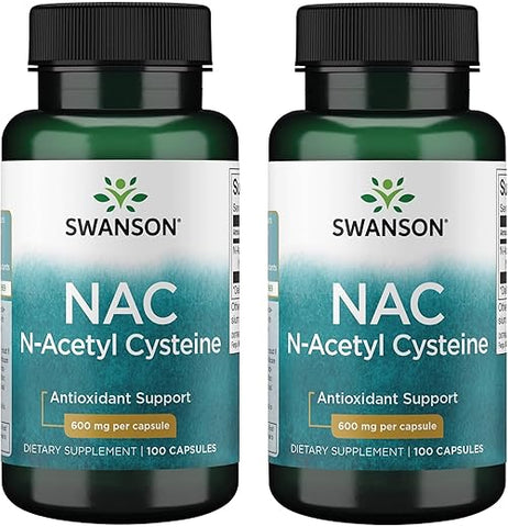 NAC N-Acetyl Cysteine 600 mg – 100 Cápsulas | Antioxidante e Suporte à Saúde Celular (2 Pacotes) - Swanson