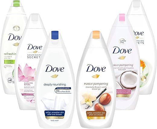 Sabonete Líquido Variedade Nutrição Profunda, Mimo de Karité, Refrescante Pepino, Puro Mimo de Coco e Jasmim, Revigorante, Ritual Radiante, 750 ml, Pacote com 6 unidades - Dove