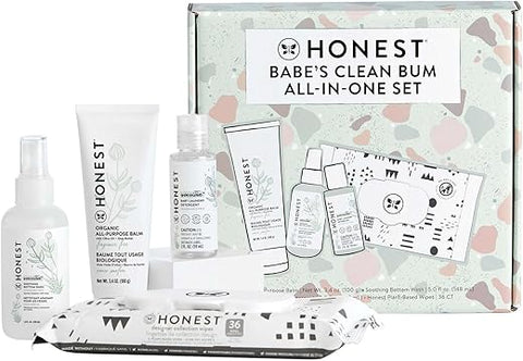 Conjunto Presente Primeira Bagunça do Bebê da The Honest Company | Essenciais sem Fragrância para Recém-Nascidos | Lenços Umedecidos 99% Água, Bálsamo Multiuso, Sabonete Íntimo, Detergente para Bebês