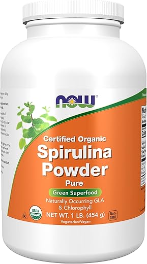 Suplementos Orgânicos Certificados, Pó de Spirulina Rico em Beta-Caroteno (Vitamina A) e B-12 com GLA Natural – Marca NOW Foods - NOW Foods
