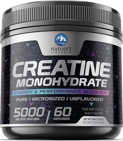 Nature's Peak - Creatina em Pó Pura 5000mg (5g) – Pré-Treino de Creatina Monohidratada Micronizada sem Sabor, Amigável ao Keto – Suporte para o Crescimento Muscular