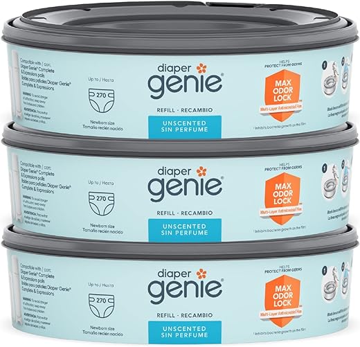 Diaper Genie - Refis de sacos para Diaper Genie 270 unidades (pacote com 3) com Máxima Vedação de Odor | Armazena até 810 fraldas de recém-nascido | Marca