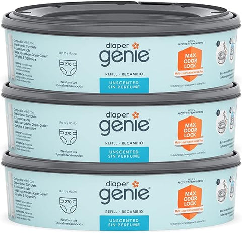 Diaper Genie - Refis de sacos para Diaper Genie 270 unidades (pacote com 3) com Máxima Vedação de Odor | Armazena até 810 fraldas de recém-nascido | Marca