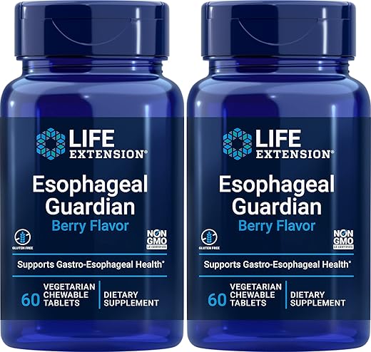 Life Extension - Esophageal Guardian – 60 Comprimidos Mastigáveis – Embalagem com 2 – Proteção para o Esôfago – Marca em Destaque