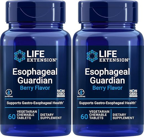 Life Extension - Esophageal Guardian – 60 Comprimidos Mastigáveis – Embalagem com 2 – Proteção para o Esôfago – Marca em Destaque