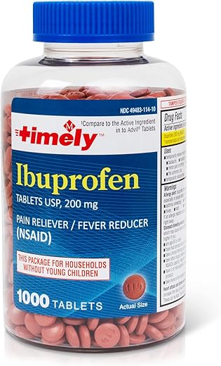Inc,TIME-CAP LABS - Timely Ibuprofeno 200mg 1000 Comprimidos – Comparado com Advil – Alívio da Dor e Redutor de Febre – para Alívio de Dor de Cabeça, Dor Menstrual, Dor de Dente, Dor Muscular – Marca Timely