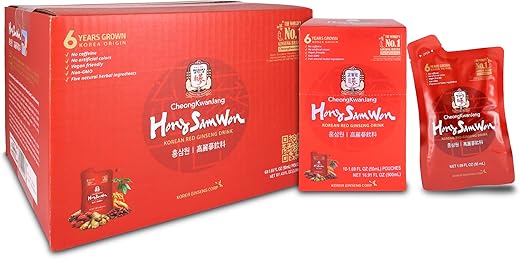 CheongKwanJang - HongSamWon Bebida de Ginseng Vermelho Coreano | Energético, Pré-Treino, Chá Herbal | Extrato de Ginseng Vermelho Coreano, Jujuba, Gengibre, Canela, Goji Berry | Vegano | 100ml