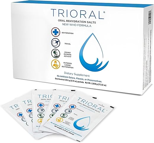 Pó de Eletrólitos para Hidratação (100 Pacotes) – Solução de Reidratação Rápida, Fórmula Hidratante Essencial, Combate a Desidratação em Treinos e Esportes - TRIORAL