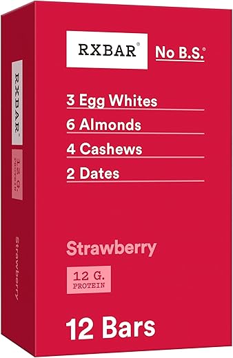 Barras de Proteína, 12g Proteína, Snacks Sem Glúten, Morango, Caixa de 22oz (12 Barras) - RXBAR