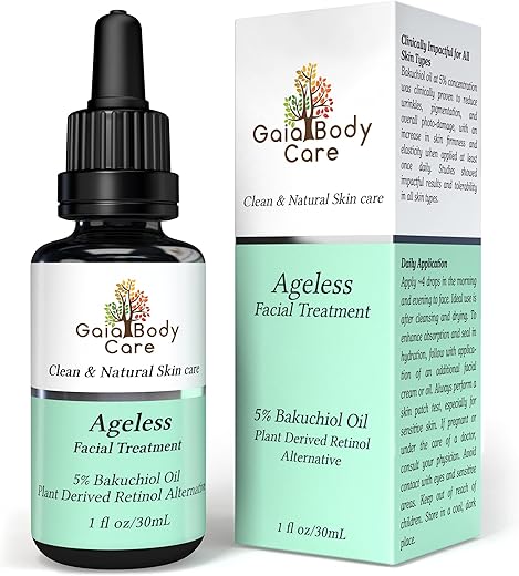 Óleo Orgânico de Bakuchiol Gaia Body Care 5%% – (30ml) – Anti-Envelhecimento, Antirrugas, Reduz Linhas Finas, Suaviza a Pele, Hidrata – Soro de Bakuchiol à Base de Plantas – Melhor Alternativa ao Retinol