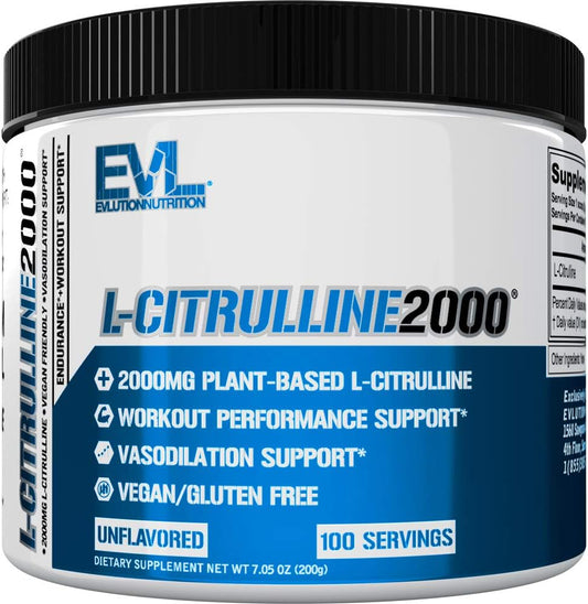 L-Citrulline2000: Pó Pré-Treino de Óxido Nítrico de Alta Potência para Força Muscular Aumentada e Bombas Intensas – Óxido Nítrico à Base de Plantas - Evlution