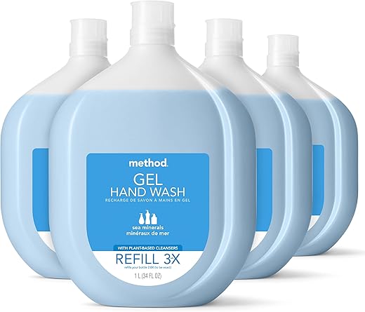 Recarga de Sabonete Líquido Method Gel, Minerais Marinhos, Embalagem Variável, 1000 ml (Pacote com 4)