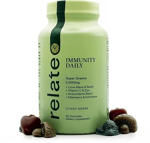 relate - Relate Immunity Daily Gummies – Super Greens, Lion’s Mane | Reforço Imunológico em Gomas – Verdes Super, Cogumelo do Leão | 60 g