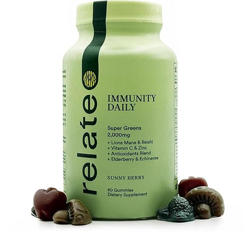 relate - Relate Immunity Daily Gummies – Super Greens, Lion’s Mane | Reforço Imunológico em Gomas – Verdes Super, Cogumelo do Leão | 60 g