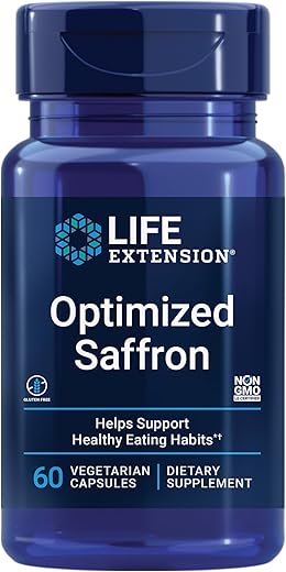 Optimized Saffron – Extrato de Açafrão, Suplemento que Combate a Vontade de Petiscar – Sem Transgênicos, Sem Glúten, Vegetariano – 60 Cápsulas Vegetarianas - Life Extension