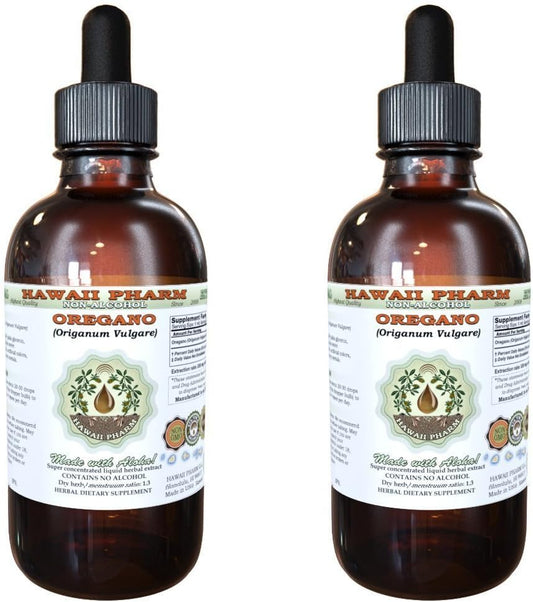 Oregano Extrato Líquido Sem Álcool, Oregano Orgânico (Origanum vulgare) Folha Seca Glicerito Suplemento Herbal Natural, Hawaii Pharm, EUA 2×120 ml