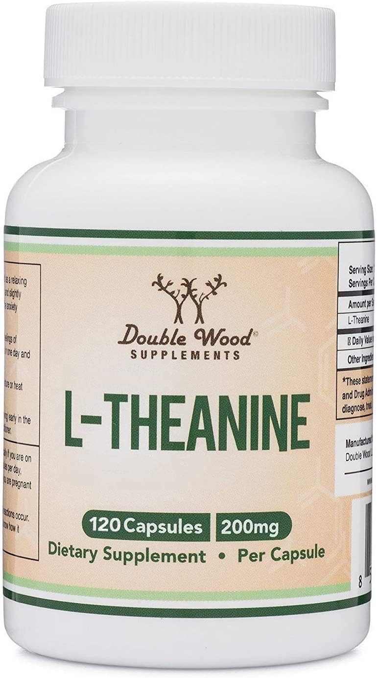 Double Wood Supplements - L-Theanine 200mg, 120 Cápsulas (Sem Soja, Sem Glúten, Não-OGM, Testado por Terceiros) Sinergia com Magnésio L-Treonato e Apigenina por Double Wood