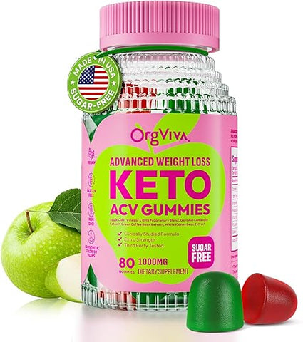 ORGVIVA - Keto Acv Gummies: Emagrecimento Avançado com Vinagre de Maçã e B12 – Sem Glúten, Vegano, Acelera Metabolismo e Energia, Suporte Digestivo 80 Gummies