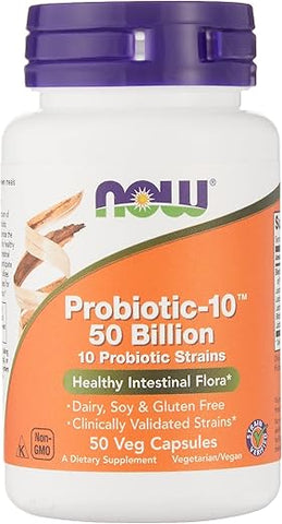 NOW Foods - Now Foods – Probiótico 10-50 Bilhões 50 Cápsulas Vegetais | Saúde Digestiva | Probióticos de Alta Potência