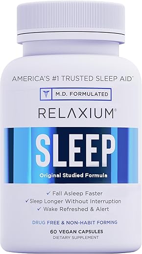 Sleep Aid para Adultos, Suplemento de Melatonina para Apoiar um Sono Mais Longo, Não Viciante, Magnésio, Ashwagandha, 60 Cápsulas, Fornecimento de 30 Dias - Relaxium