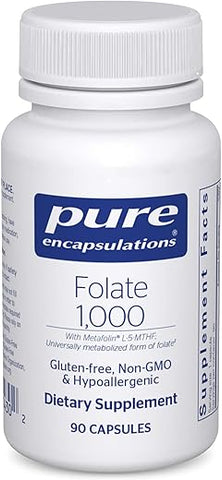 Suplemento de Saúde Cardíaca Pure Encapsulations Folate 1000 – Metafolin L-5-MTHF – Suplemento de Folate – Não-OGM