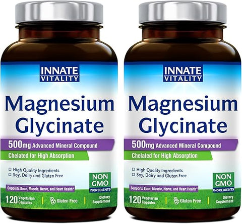 Suplemento de Magnésio Glicinato 500mg, Alta Absorção, Marca Innate Vitality – Não-OGM