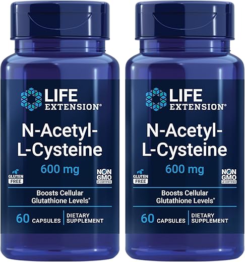 N-Acetyl-L-Cysteine (NAC) – Saúde Imune, Respiratória e Hepática – 600 mg – Antioxidante Potente – Fácil Absorção – Embalagem Dupla 60 Cápsulas - Life Extension
