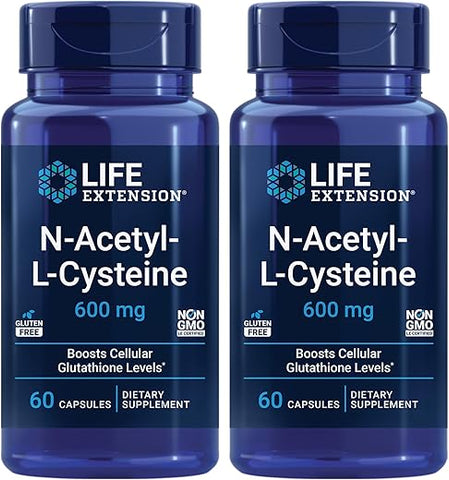N-Acetyl-L-Cysteine (NAC) – Saúde Imune, Respiratória e Hepática – 600 mg – Antioxidante Potente – Fácil Absorção – Embalagem Dupla 60 Cápsulas - Life Extension