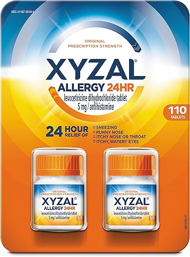 24-Horas de Alívio de Alergia, 55 Comprimidos (Embalagem com 2) – Força Original de Prescrição - Xyzal