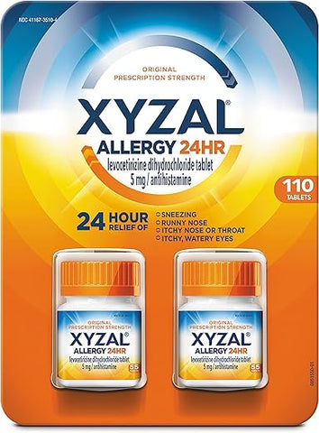 24-Horas de Alívio de Alergia, 55 Comprimidos (Embalagem com 2) – Força Original de Prescrição - Xyzal