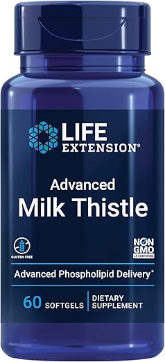 Advanced Milk Thistle – Silymarin, Silybin, Fosfolipídios – Promove a Saúde do Fígado – Sem Glúten, Não-OGM – 60 softgels - Life Extension