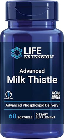 Advanced Milk Thistle – Silymarin, Silybin, Fosfolipídios – Promove a Saúde do Fígado – Sem Glúten, Não-OGM – 60 softgels - Life Extension