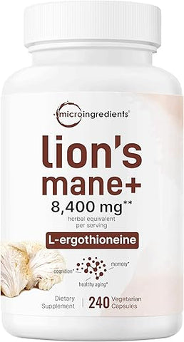 Micro Ingredients - Lions Mane 8,400 mg | 240 Cápsulas Vegetais com L-Ergotioneína | Antioxidantes de Cogumelo Superfood para Envelhecimento Saudável