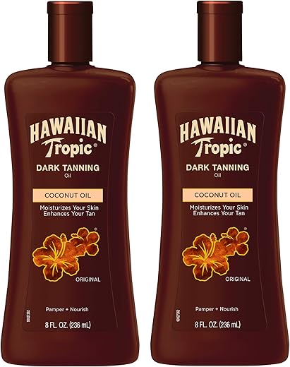 Óleo Bronzeador Escuro, 240ml | Óleo Hidratante Corporal, Intensificador de Bronzeado, Óleo de Manteiga de Cacau, Óleo de Coco para a Pele, Livre de Oxybenzone, Pacote Duplo de 240ml cada - Hawaiian Tropic