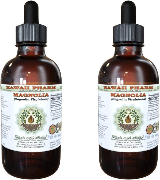 Magnolia Virginiana Extrato Líquido Sem Álcool, Glicerito de Casca Seca de Magnolia, Hawaii Pharm, EUA 2×120 ml