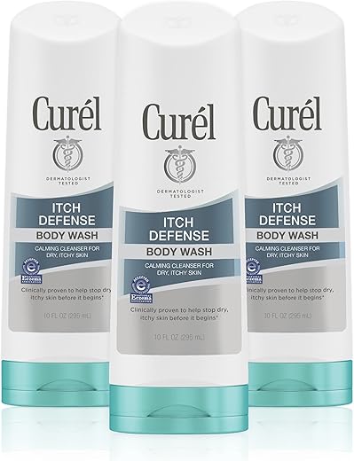 Itch Defense Body Wash Calmante, Fórmula Suave sem Sabão, para Pele Seca e com Coceira, com Hidratante de Jojoba e Óleo de Oliva, 300 ml (Pacote com 3 unidades) - Curel